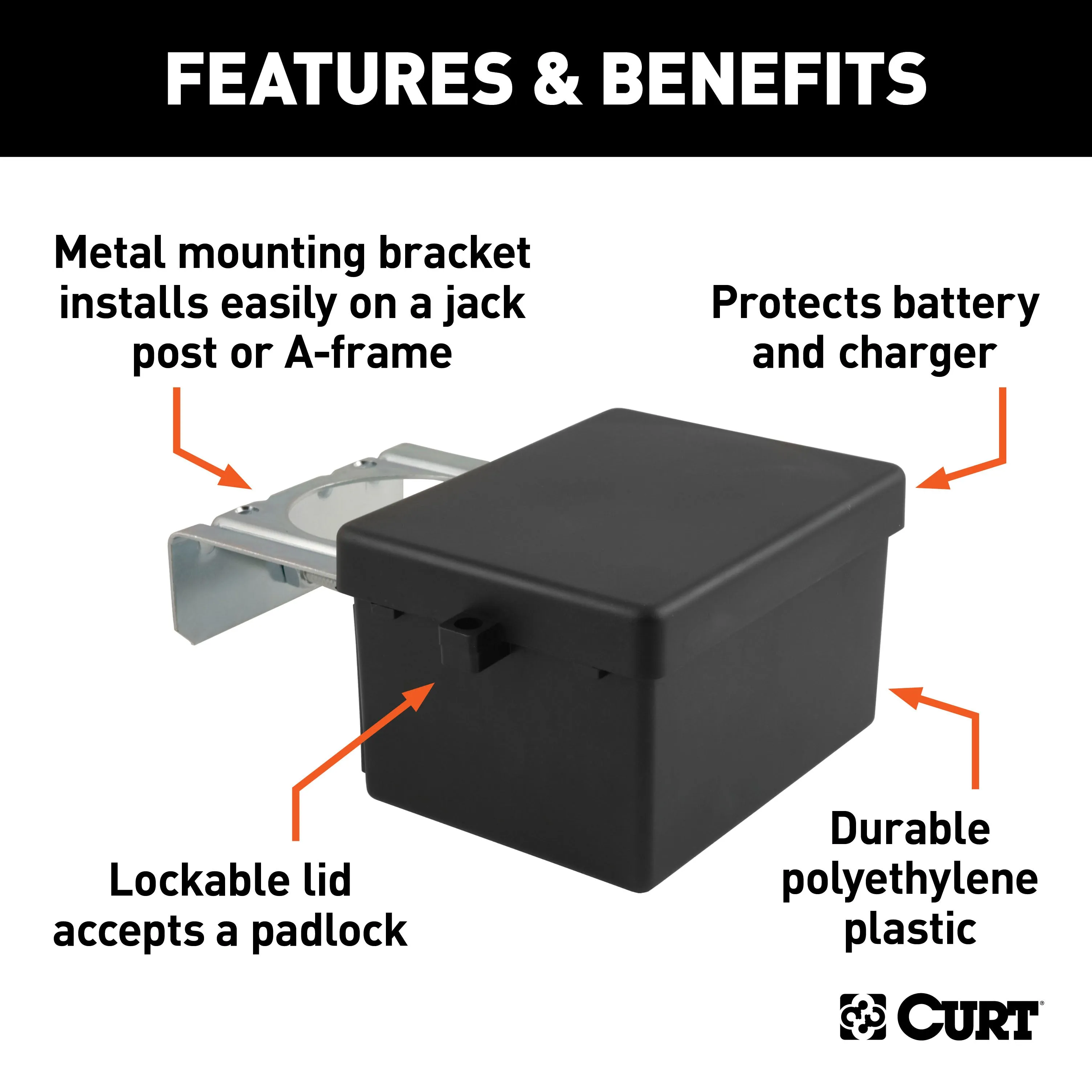 CURT 52029 5in. x 3-1/4in. x 3-7/8in. Lockable Breakaway Battery Case with Metal Bracket