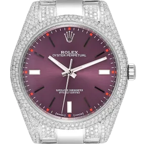 Custom Diamond Set Rolex Oyster Perpetual 39 Stainless Steel Red Grape 114300