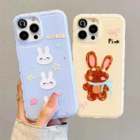 Cute Phone Cases for iPhone 13, 14, and 15 Pro Max - Candy Color Rabbit Cat Cartoon Soft Cover - TSP216