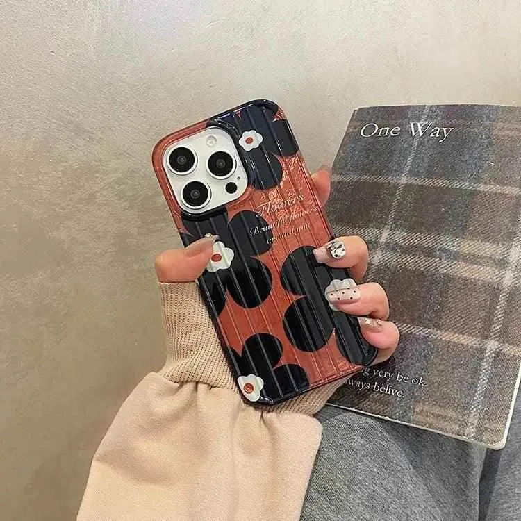 Cute Phone Cases For iPhone 15, 14, or 13 Pro Max - Oil Painting Black Flowers - Glossy Silicone Cover - TSP210