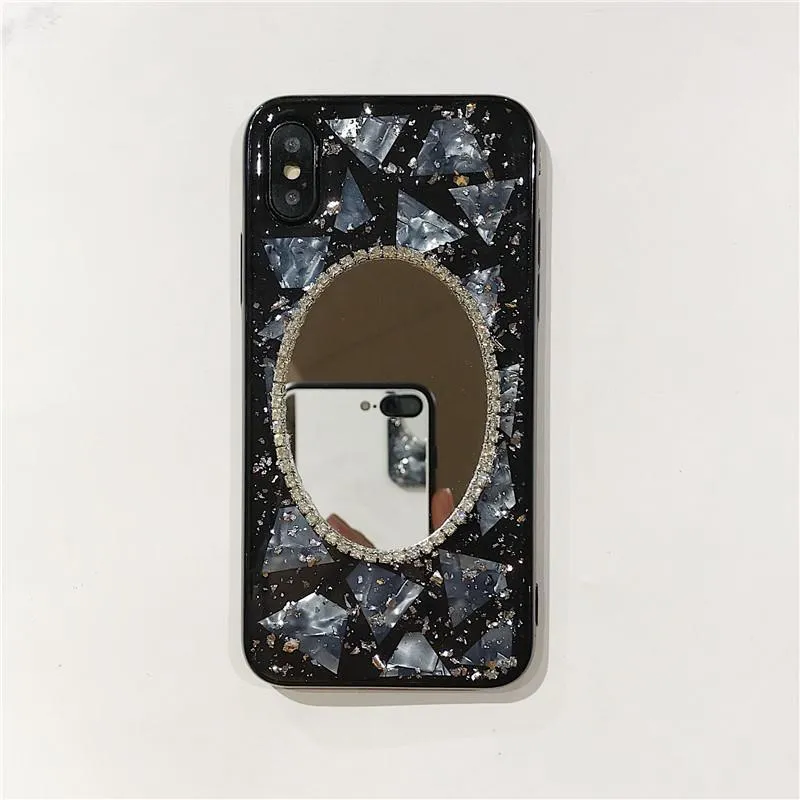 Diamonds Oval Mirror Black Transparent Iphone Cover Case