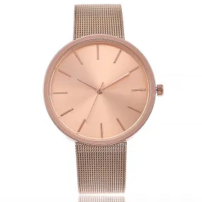 Doreen Box Quartz Wrist Watches Rose Gold Color Net Strap Round Fashion For Women Battery Included 22cm(8 5/8") long, 1 Piece