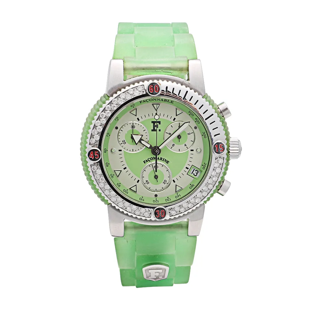 Faconnable Facomarine Diamond Bezel Green Rubber Strap 42mm Quartz (Preowned)(Sold As Is)