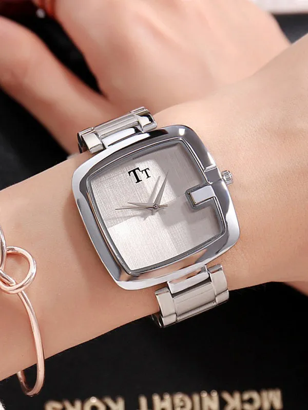 Fashion Square Pattern Stainless Steel Women's Watch