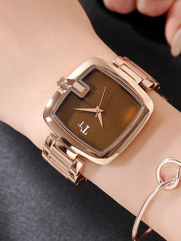 Fashion Square Pattern Stainless Steel Women's Watch