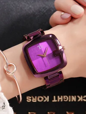 Fashion Square Pattern Stainless Steel Women's Watch