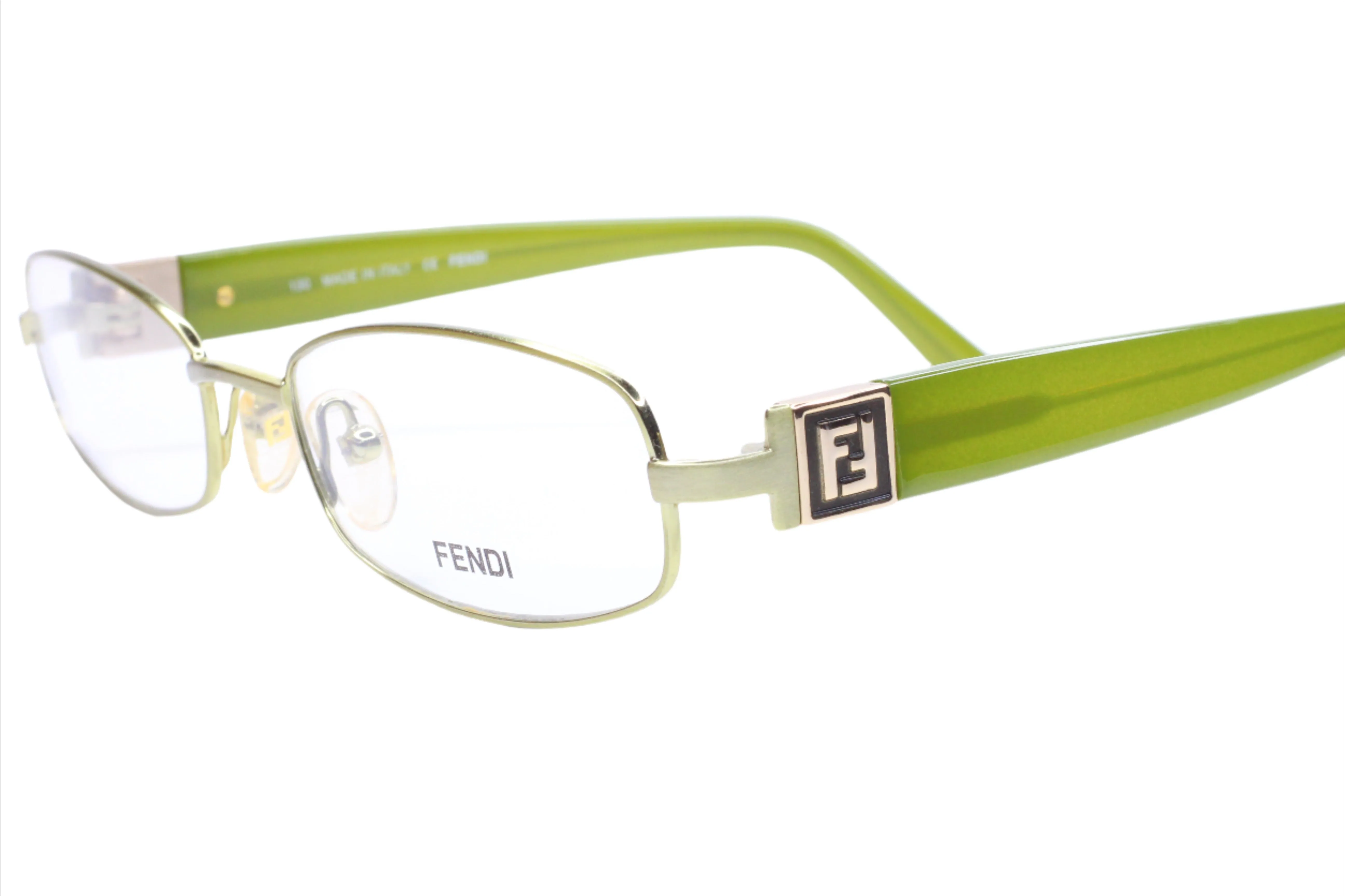 Fendi F905 317 Silver Olive Green Metal Full Rim Italy Eyeglasses