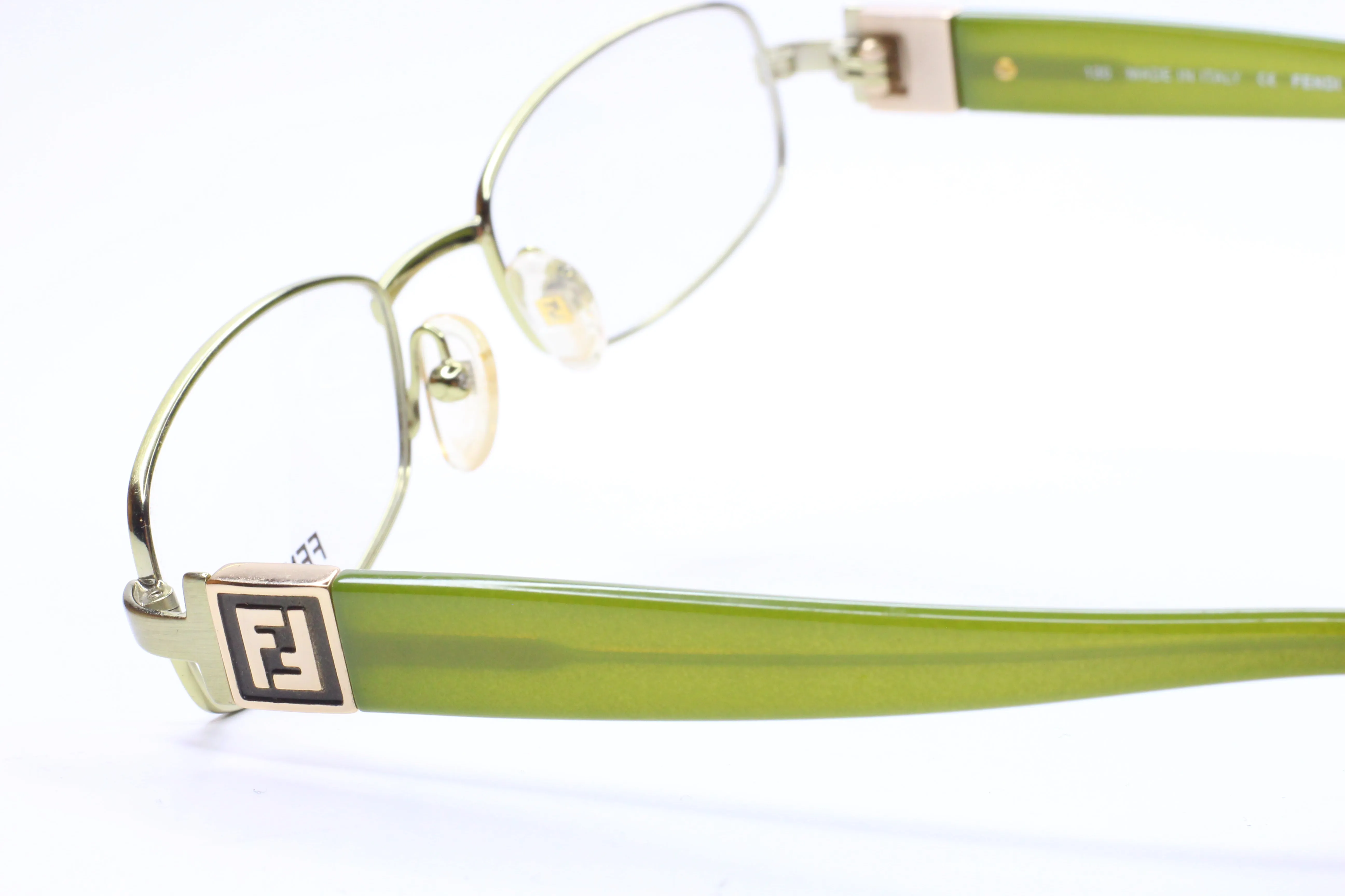 Fendi F905 317 Silver Olive Green Metal Full Rim Italy Eyeglasses