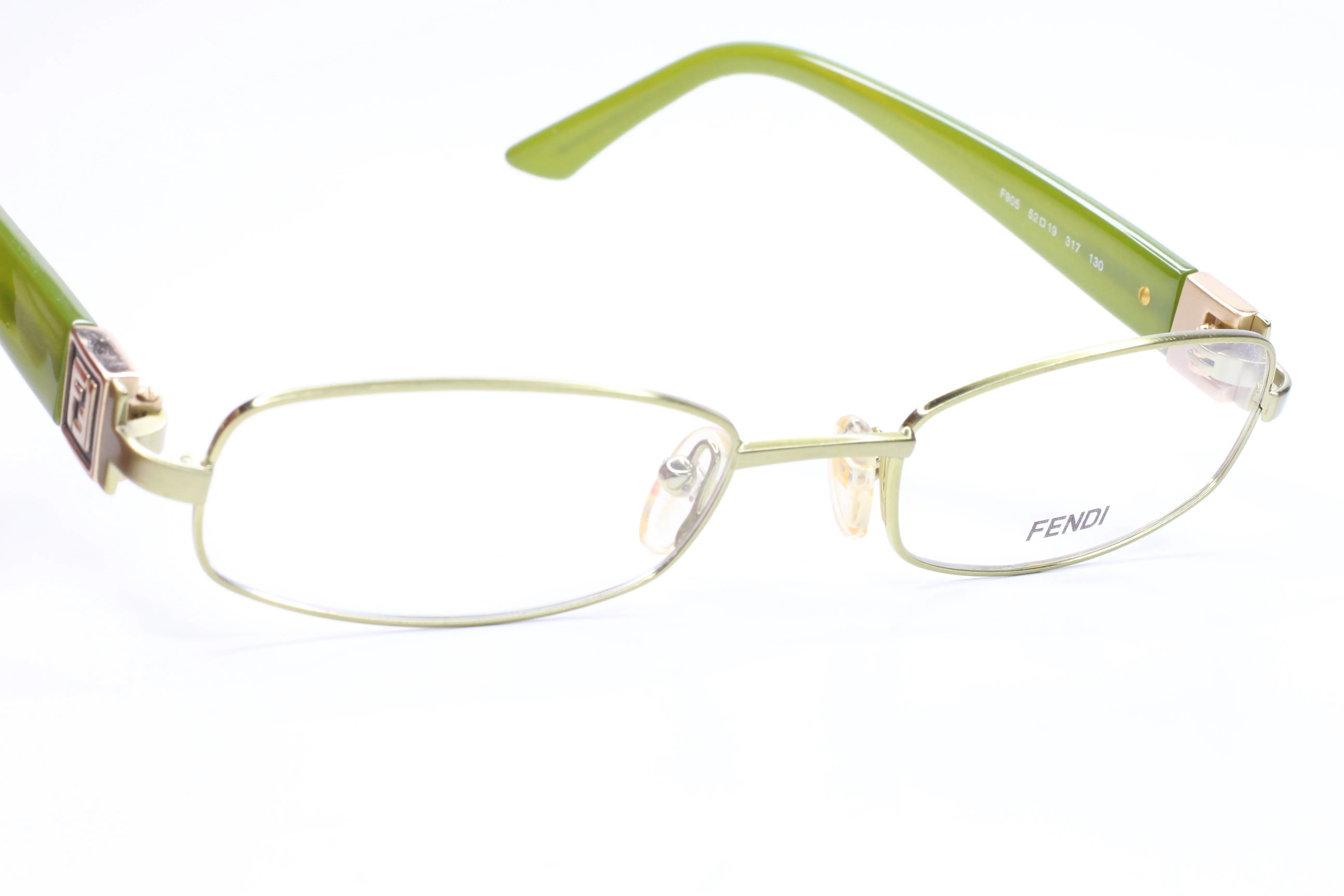 Fendi F905 317 Silver Olive Green Metal Full Rim Italy Eyeglasses