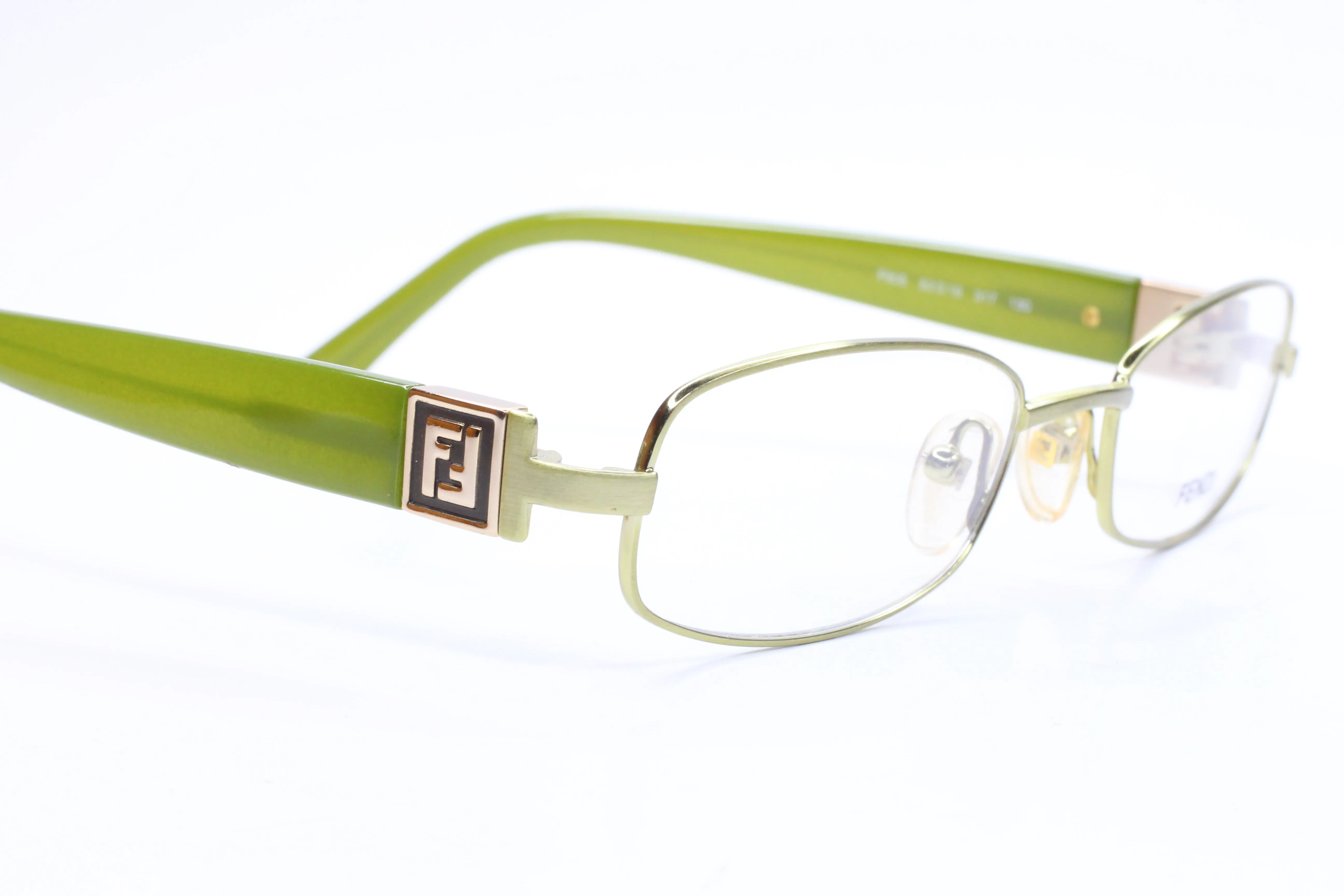 Fendi F905 317 Silver Olive Green Metal Full Rim Italy Eyeglasses