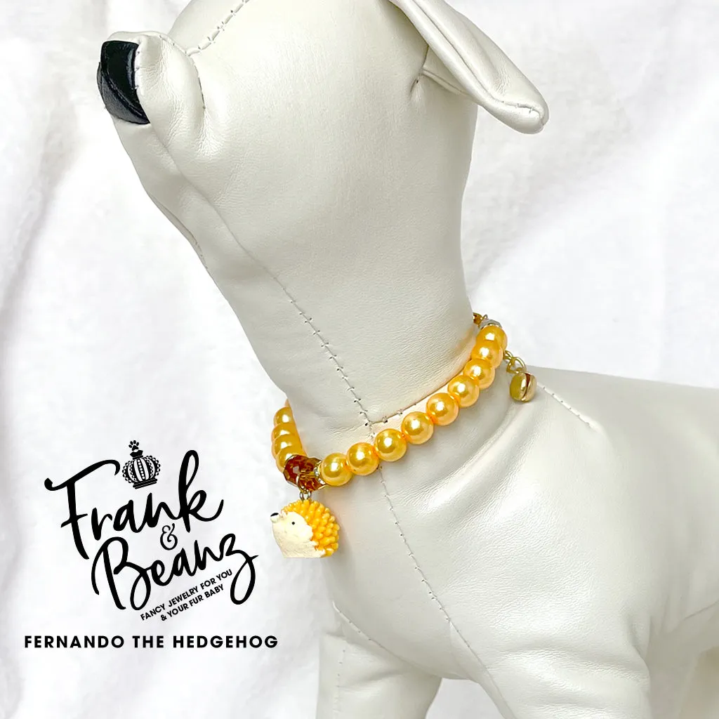 Fernando the Hedgehog Pearl Dog Necklace Dog Collar Cat Necklace Luxury Pet Jewelry