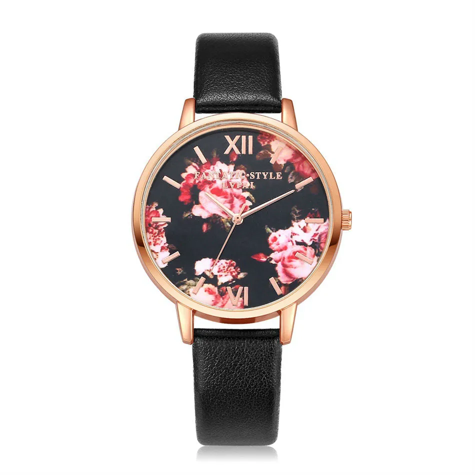 Floral Dial Casual Leather Watch