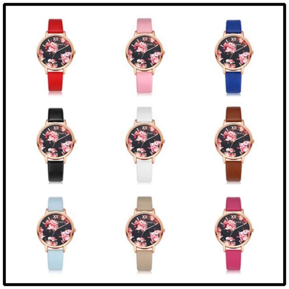 Floral Dial Casual Leather Watch