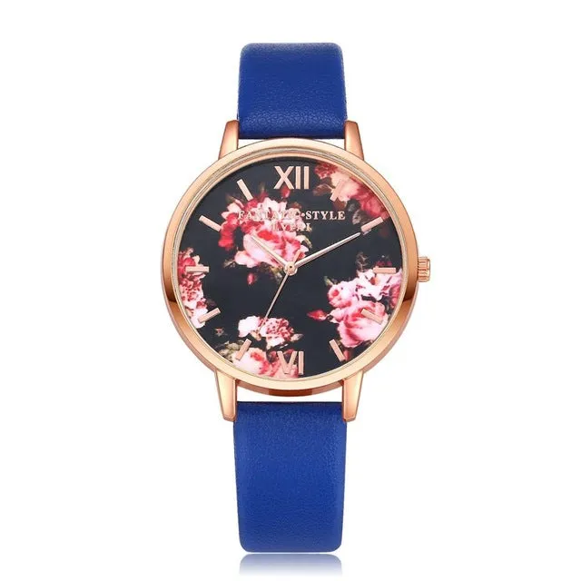 Floral Dial Casual Leather Watch