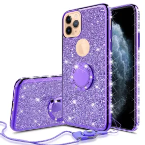 For Apple iPhone 13 Pro Case, Glitter Cute Phone Case Girls with Kickstand,Bling Diamond Rhinestone Bumper Ring Stand Sparkly Luxury Clear Thin Soft Protective Apple iPhone 13 Pro Case for Girl Women - Purple