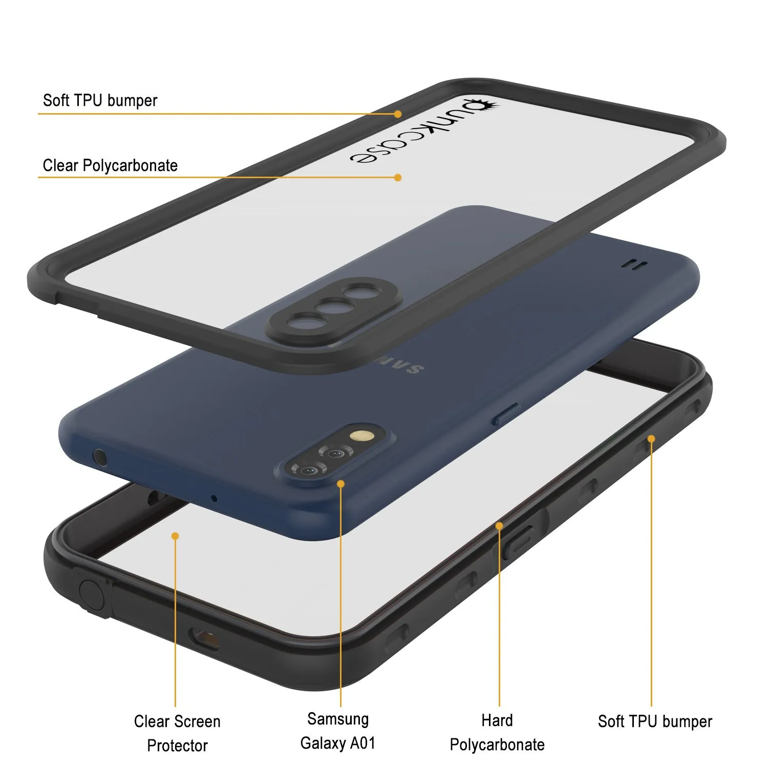 Galaxy A01 Waterproof Case PunkCase StudStar Black Thin 6.6ft Underwater IP68 Shock/Snow Proof