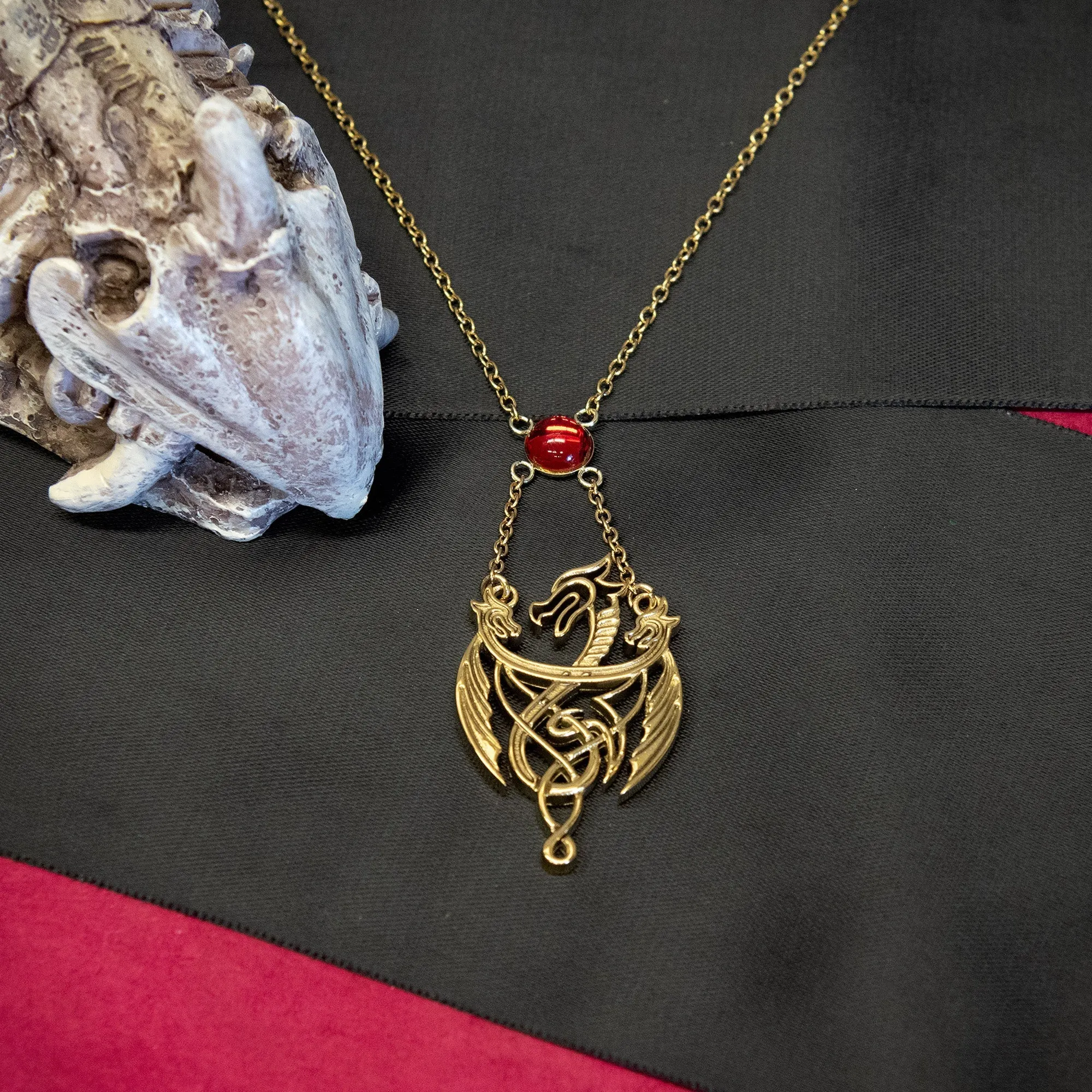 Game Of Thrones: House Of The Dragon 3 Dragon Pendant With Gem Necklace