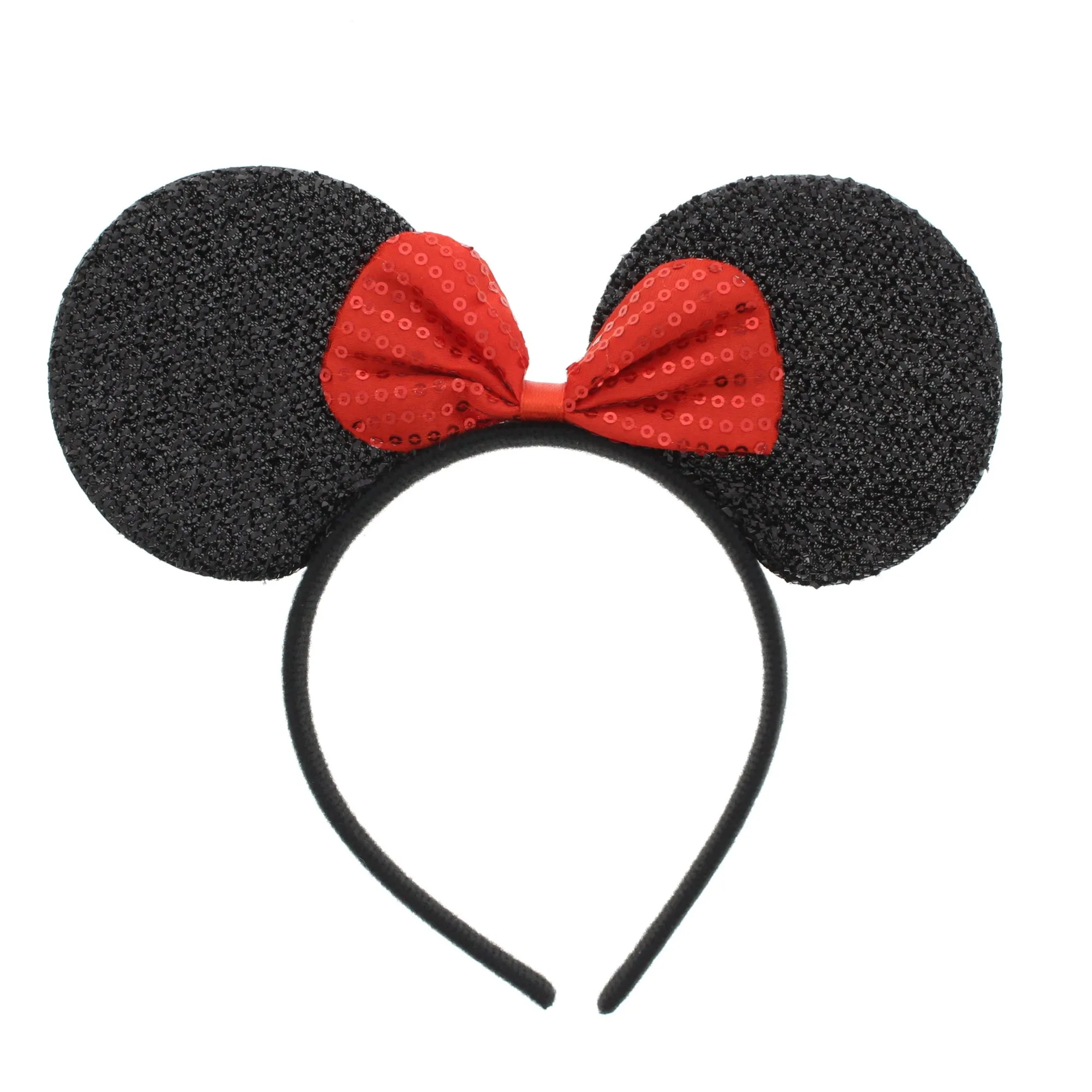 Glitter Mouse Ears Headband with Red Sequin Bow