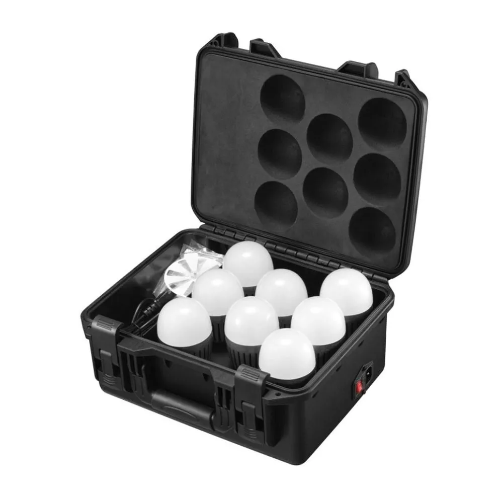 Godox C7R KNOWLED 8-Light RGBWW E26 / E27 Creative Bulb and Charging Case 2500K-5800K CRI 96  / TLCI 97  2000-10000K CCT Round Cup Bouncer Diffusers, Bluetooth Control via Godox Light App, and Built-In Battery for Studio Lighting