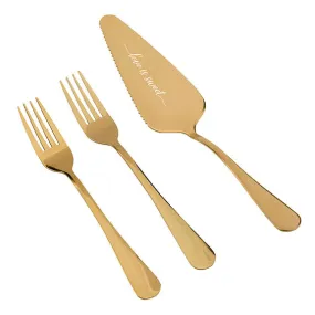 Gold Colored "Love is Sweet" Server with Forks