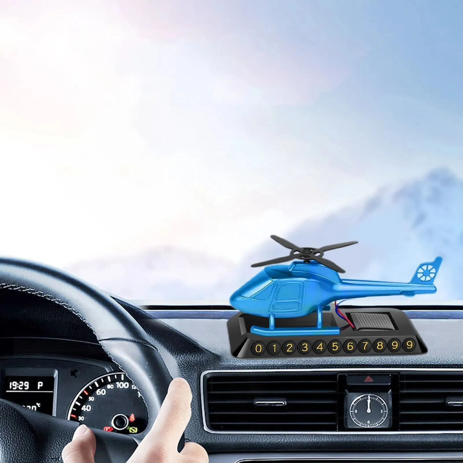 Helicopter Solar-Powered Car Air Freshener Parking Number Plate