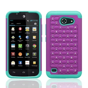 Huawei Fusion3 | Huawei Tribute | Huawei Y536a Rhinestone Case , Slim Hybrid Dual Layer[Shock Resistant] Crystal Rhinestone Studded Case Cover - Purple/Teal