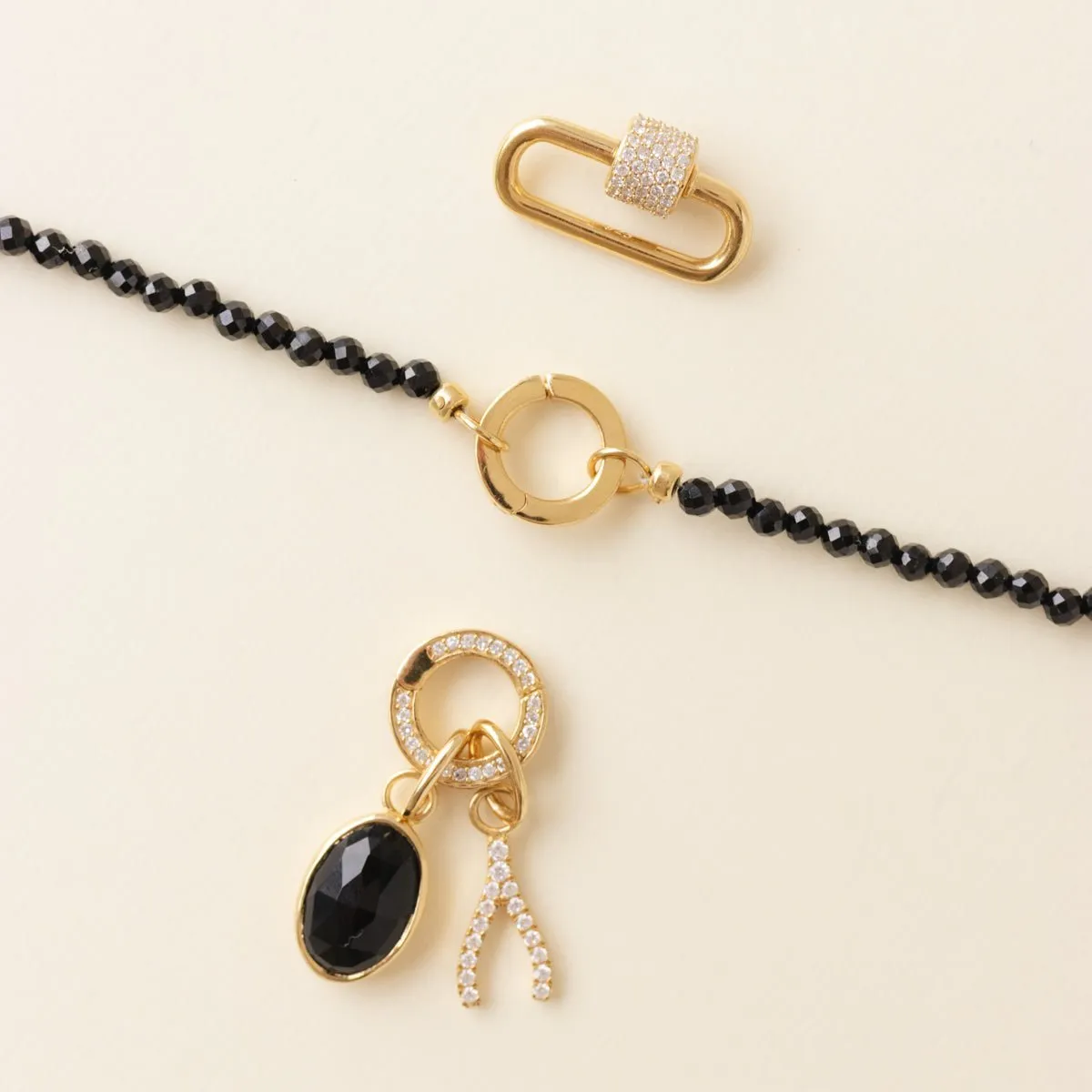 ICONIC BEADED OPEN ENDED NECKLACE - BLACK ONYX & GOLD - CHOOSE CONNECTOR