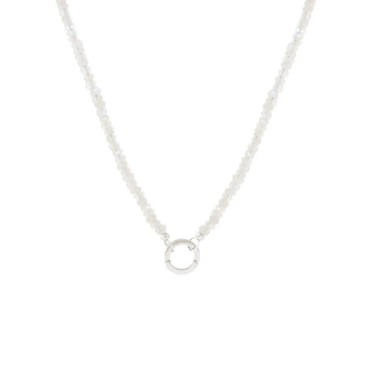 ICONIC BEADED OPEN ENDED NECKLACE - RAINBOW MOONSTONE & SILVER - CHOOSE CONNECTOR