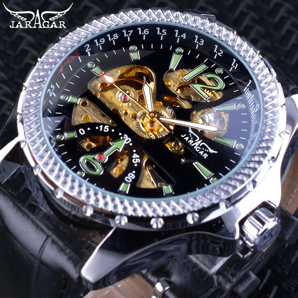 Jaragar Fashion Mechanical Watches Unique Green Number Designt Watch