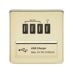 Knightsbridge Screwless 5V 5.1A Quad USB Charging Outlet - Polished Brass