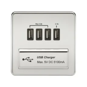 Knightsbridge Screwless 5V 5.1A Quad USB Charging Outlet - Polished Chrome