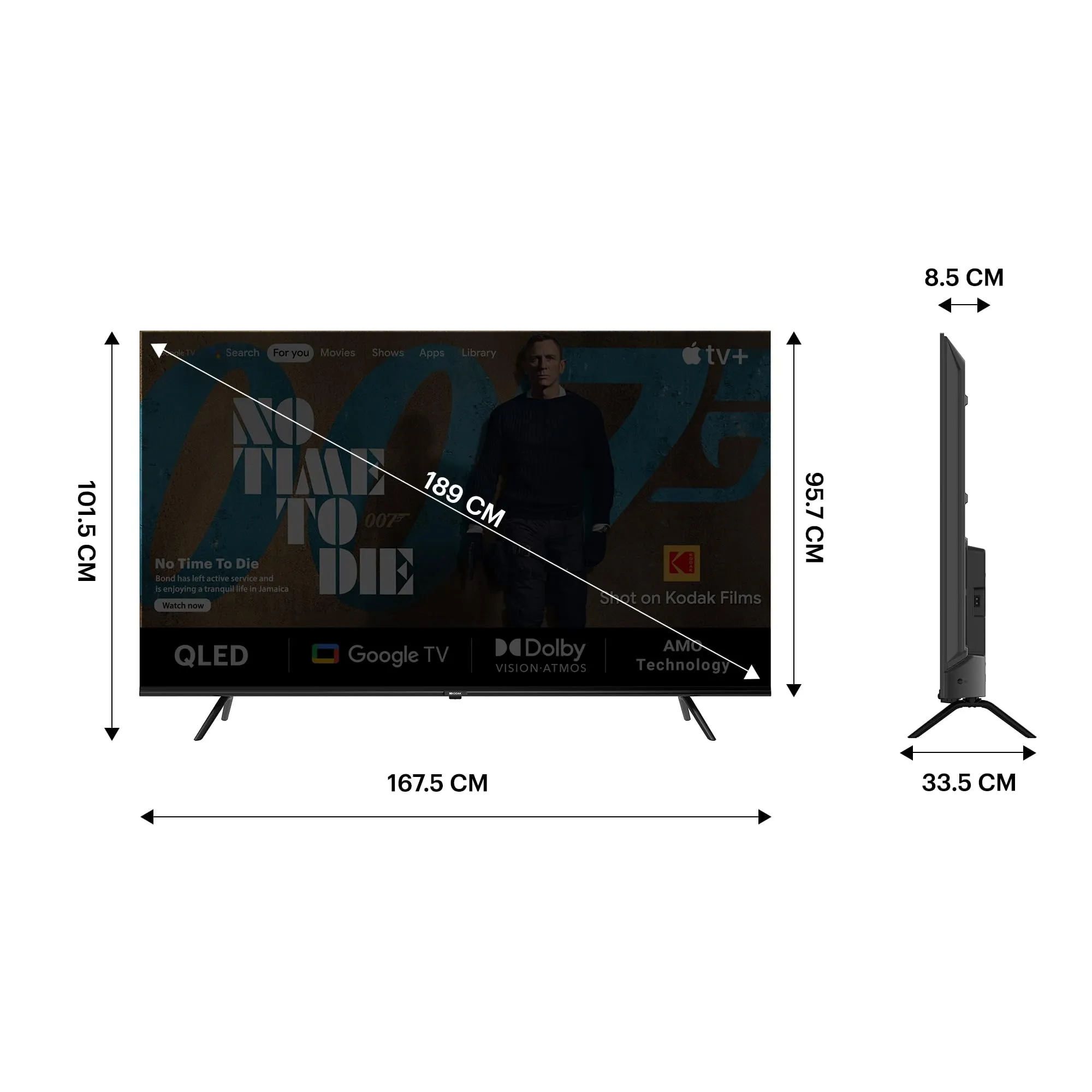 Kodak 189 Cm (75 Inches) Matrix Series 4K Ultra Hd Smart QLED Google Tv 75Mt5044, Black