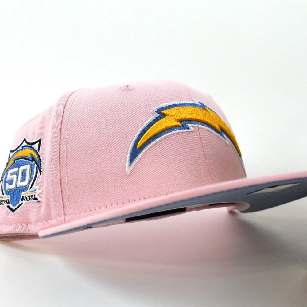 Los Angeles Chargers 50TH ANNIVERSARY 59Fifty New Era Fitted Hat (Pink Sky Blue Under Brim)