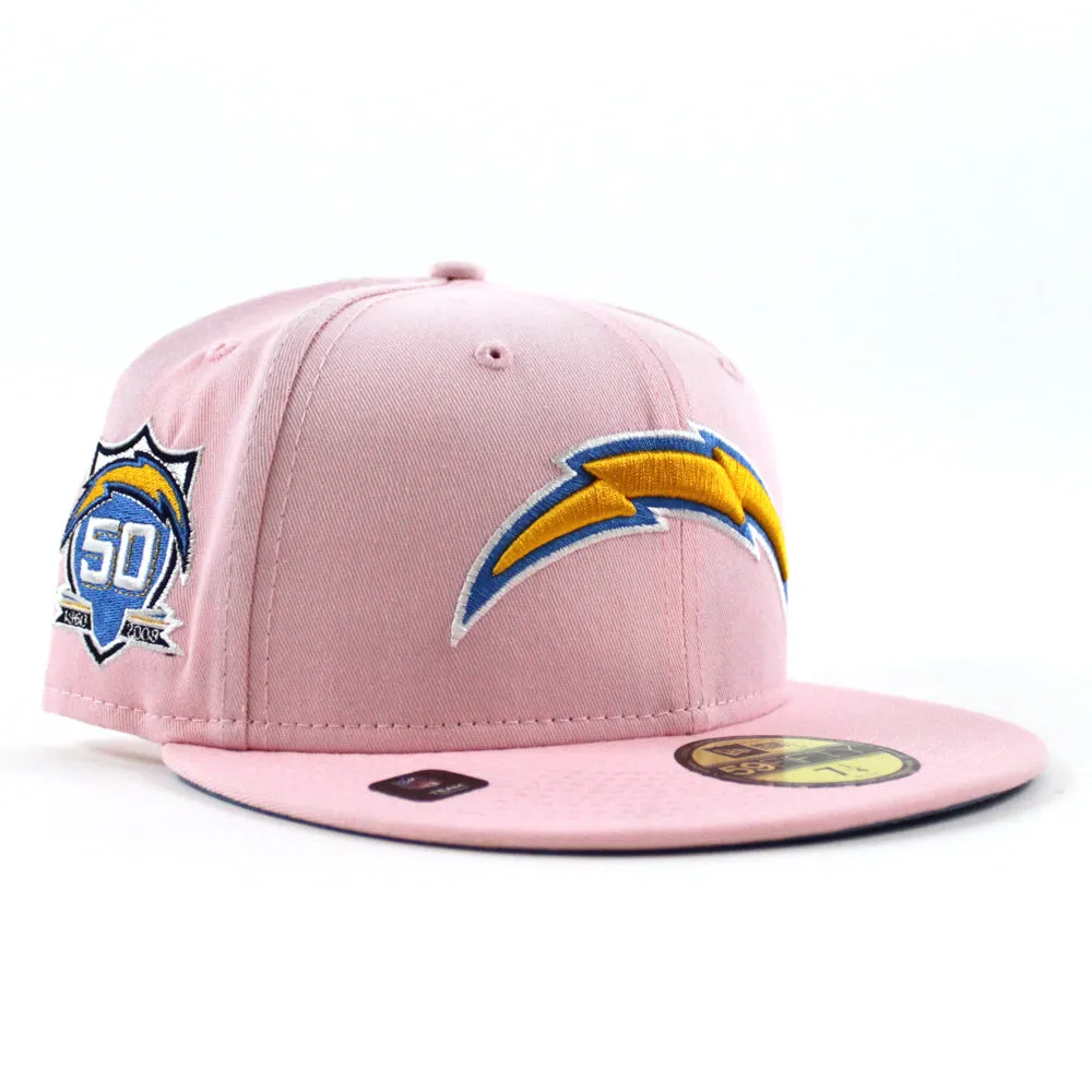 Los Angeles Chargers 50TH ANNIVERSARY 59Fifty New Era Fitted Hat (Pink Sky Blue Under Brim)