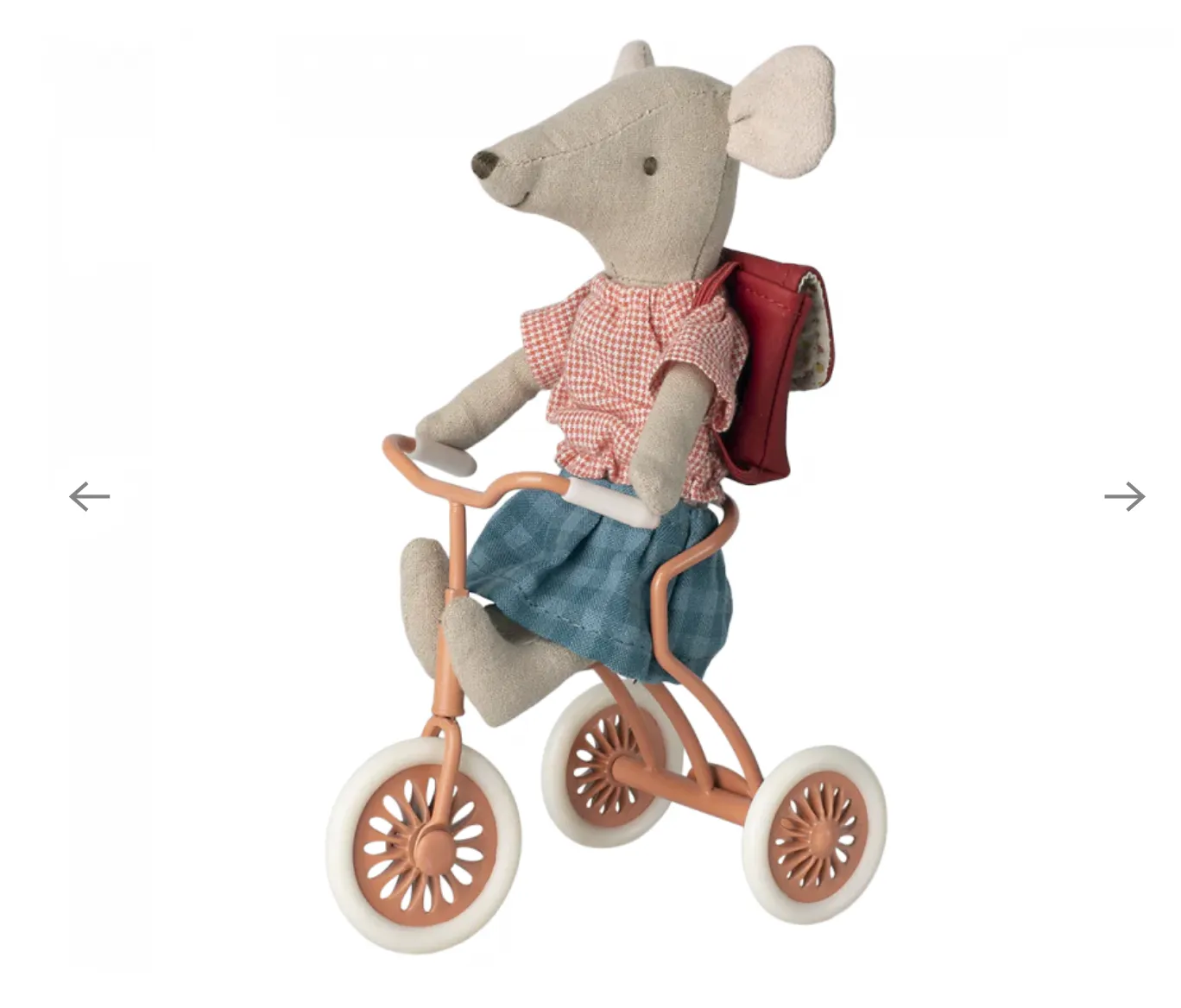 MAILEG TRICYCLE MOUSE, BIG SISTER WITH BAG - RED