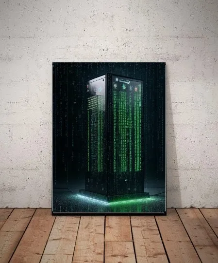 matrix server   tower , matrix binary code ,Matrix ai generated art ,digital Art Print