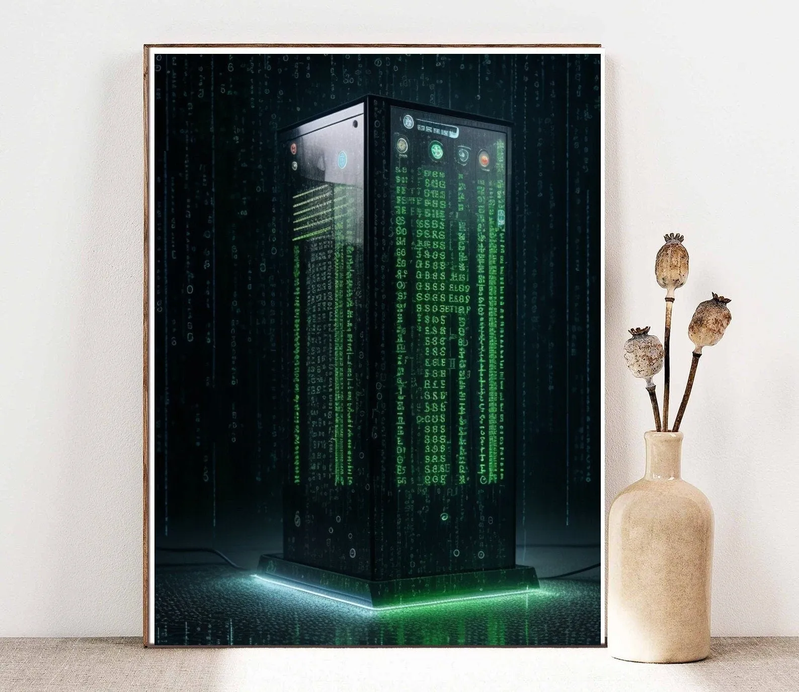 matrix server   tower , matrix binary code ,Matrix ai generated art ,digital Art Print