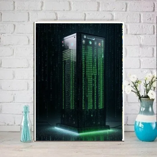 matrix server   tower , matrix binary code ,Matrix ai generated art ,digital Art Print