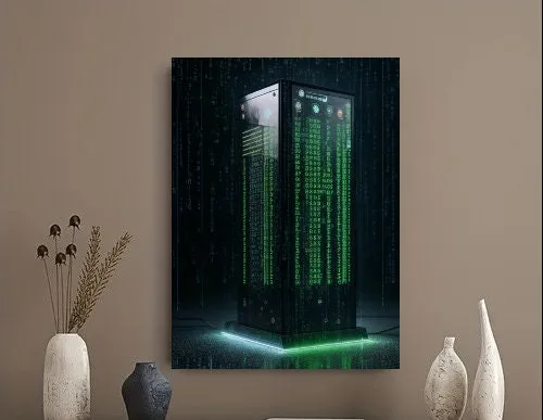 matrix server   tower , matrix binary code ,Matrix ai generated art ,digital Art Print