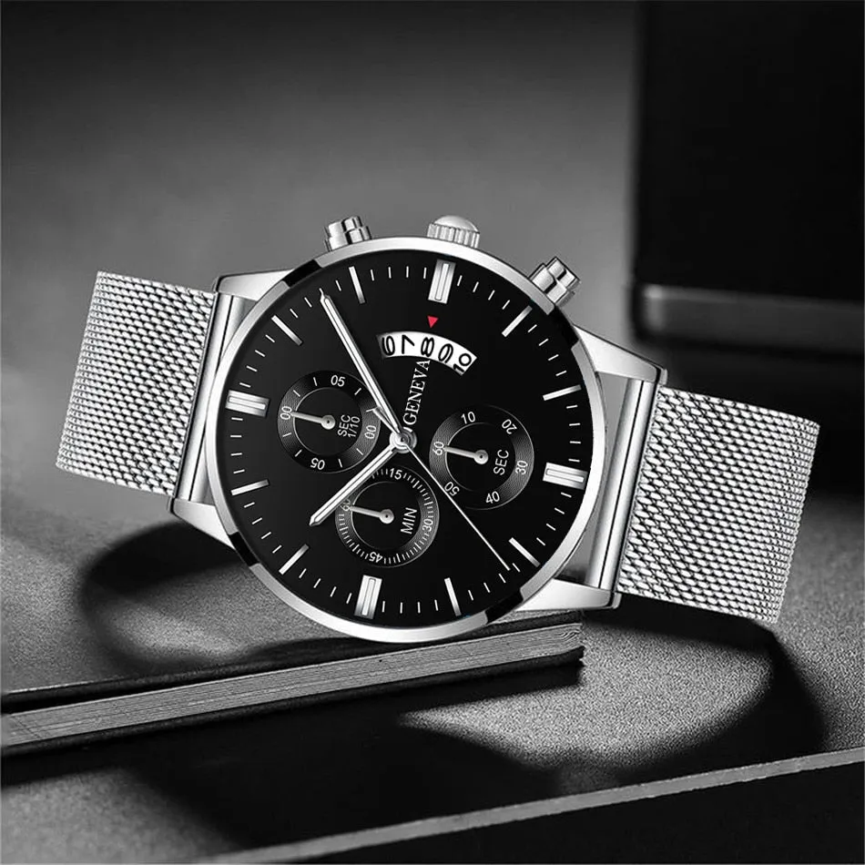 Mens Fashion Mesh Belt Quartz Wrist Watch