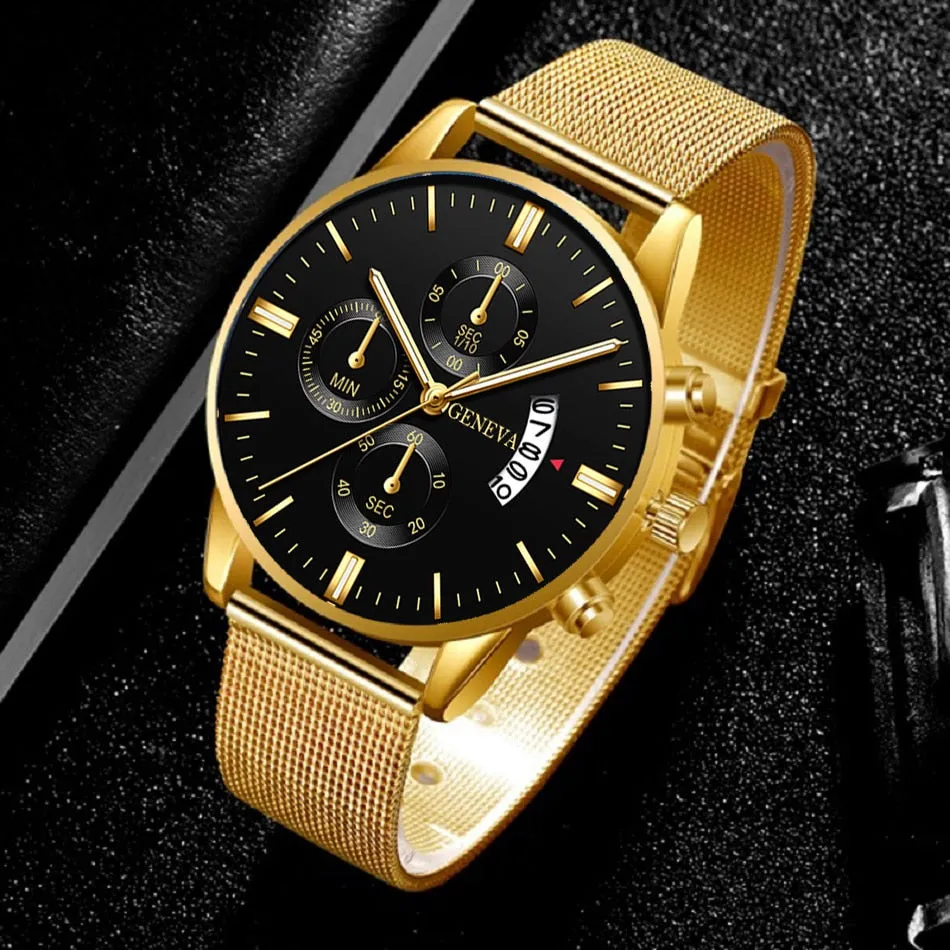 Mens Fashion Mesh Belt Quartz Wrist Watch