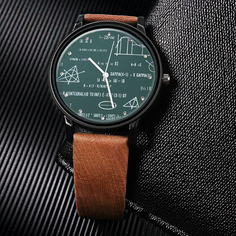 Men's Leather Mathematical Formula Fashion Watch