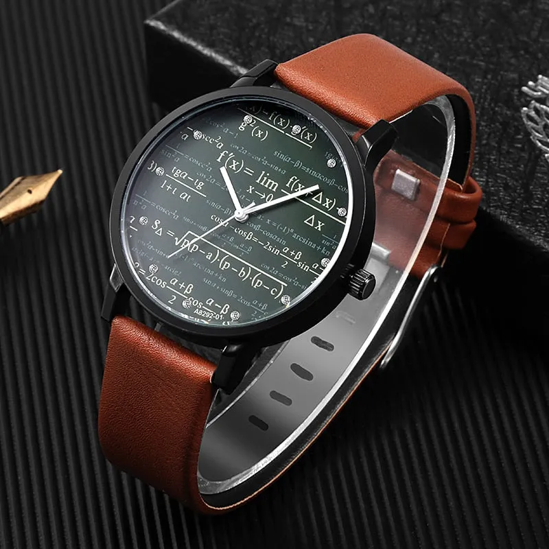 Men's Leather Mathematical Formula Fashion Watch