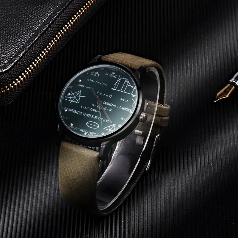 Men's Leather Mathematical Formula Fashion Watch