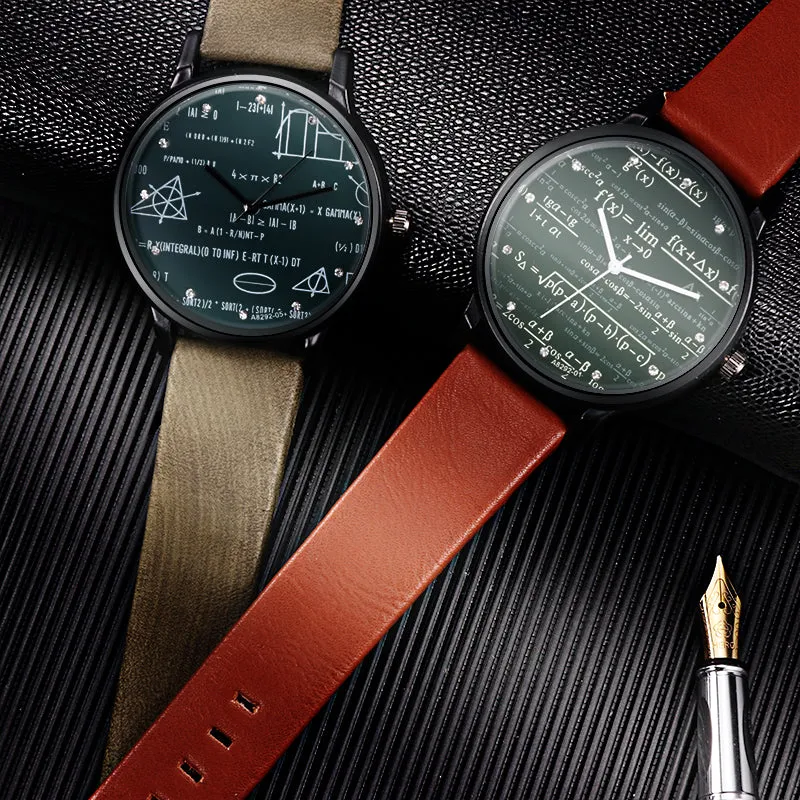 Men's Leather Mathematical Formula Fashion Watch