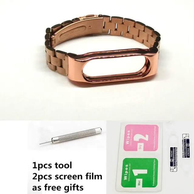 Metal Wrist Strap For Xiaomi Mi Band 2 Screwless Stainless Steel Wrist Band Smart Bracelet Accessories For Miband 2 Plus