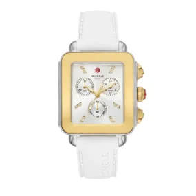 Michele Deco Sport Gold-Tone White Silicone 34mm Quartz