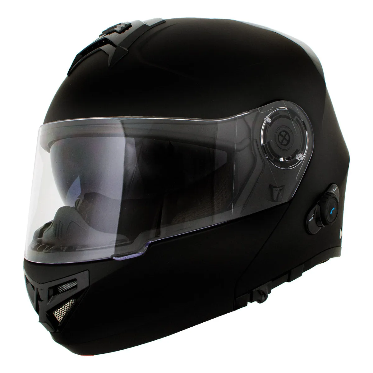 Milwaukee Helmets H7005 Flat Black 'Mayday' Modular Motorcycle Helmet w/ Intercom - Built-in Speaker and Microphone for Men / Women