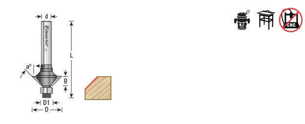 Miniature Chamfer Router Bit | 45 Degree x 25⁄32 Dia x 1⁄4 x 1⁄4" Shank | MSL2454 | 738685924549