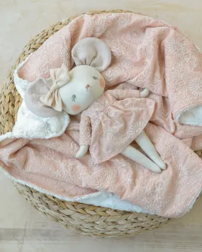 Mouse Soft Toy Laure and blanket Blush Embroidered Flower